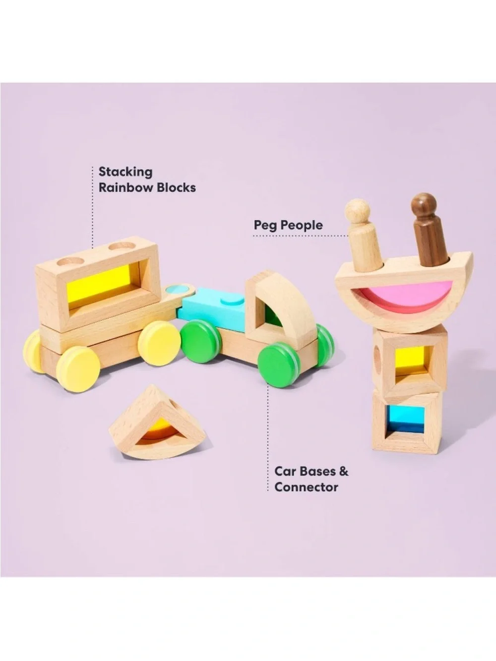 KiwiCo Rainbow Roll & Stack Wooden Toy Activity Play Center 18m+ - 11pc